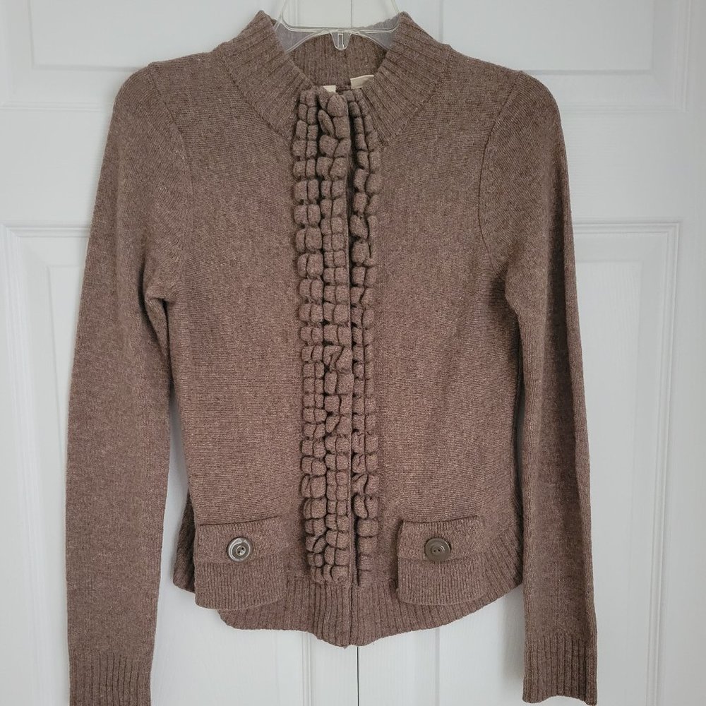 ANTHROPOLOGIE 'MOTH' NWOT SNAP FRONT WOOL CARDIGAN, SZ S, HEATHER BROWN